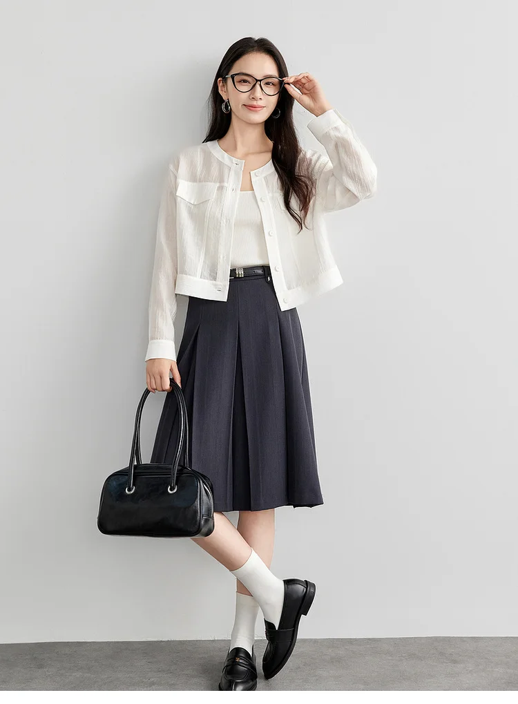 SENTUBILA Lyocell Women Shirt Shacket Single Breasted Long Sleeve Tops 2026 Spring Autumn Cropped Shirts & Blouses 151C57854