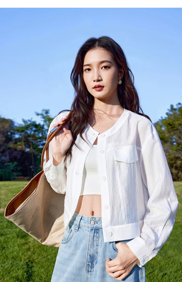 SENTUBILA Lyocell Women Shirt Shacket Single Breasted Long Sleeve Tops 2026 Spring Autumn Cropped Shirts & Blouses 151C57854