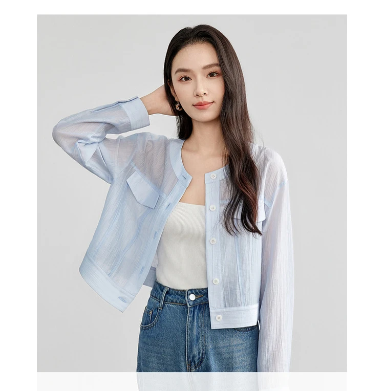 SENTUBILA Lyocell Women Shirt Shacket Single Breasted Long Sleeve Tops 2026 Spring Autumn Cropped Shirts & Blouses 151C57854