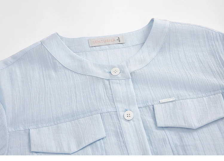 SENTUBILA Lyocell Women Shirt Shacket Single Breasted Long Sleeve Tops 2026 Spring Autumn Cropped Shirts & Blouses 151C57854