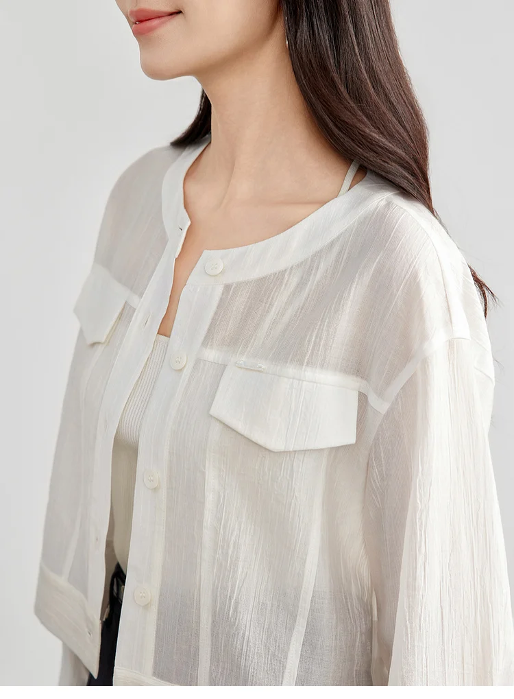 SENTUBILA Lyocell Women Shirt Shacket Single Breasted Long Sleeve Tops 2026 Spring Autumn Cropped Shirts & Blouses 151C57854