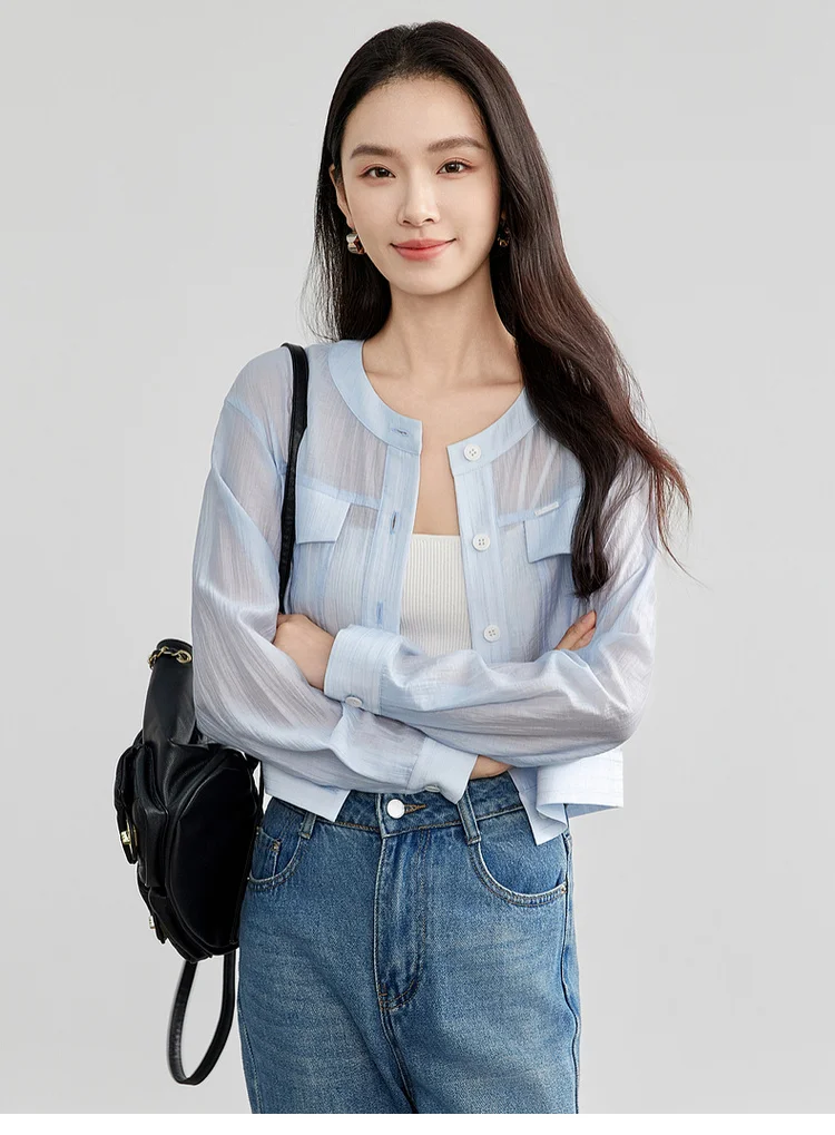 SENTUBILA Lyocell Women Shirt Shacket Single Breasted Long Sleeve Tops 2026 Spring Autumn Cropped Shirts & Blouses 151C57854