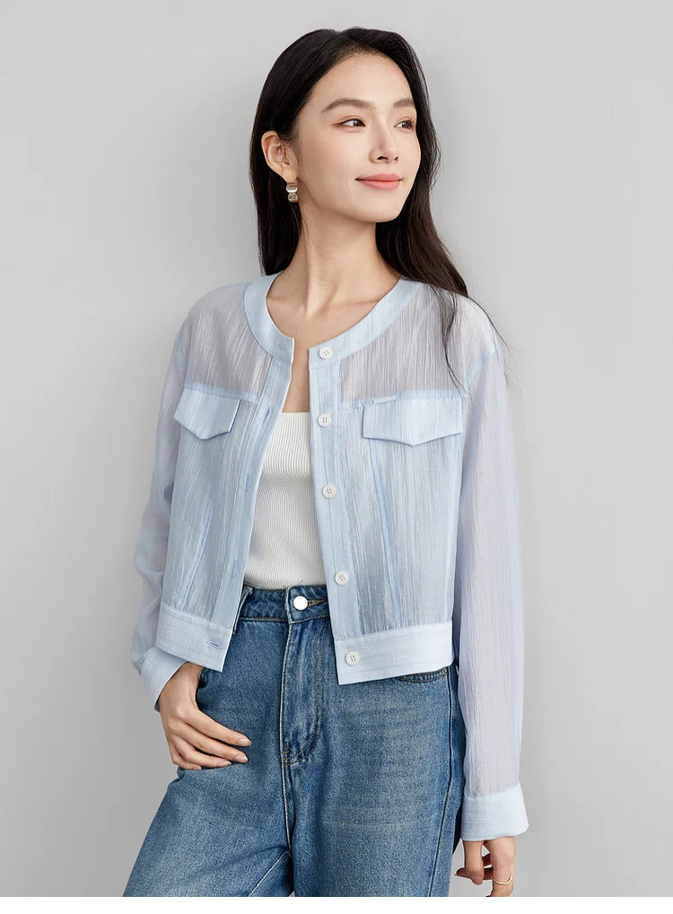 SENTUBILA Lyocell Women Shirt Shacket Single Breasted Long Sleeve Tops 2026 Spring Autumn Cropped Shirts & Blouses 151C57854