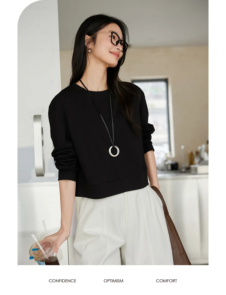 VIMLY Women's Cotton White Tees 2026 Spring Round Neck Pullover Long Sleeve T-shirt Casual Loose Tops for Woman Clothes A0712