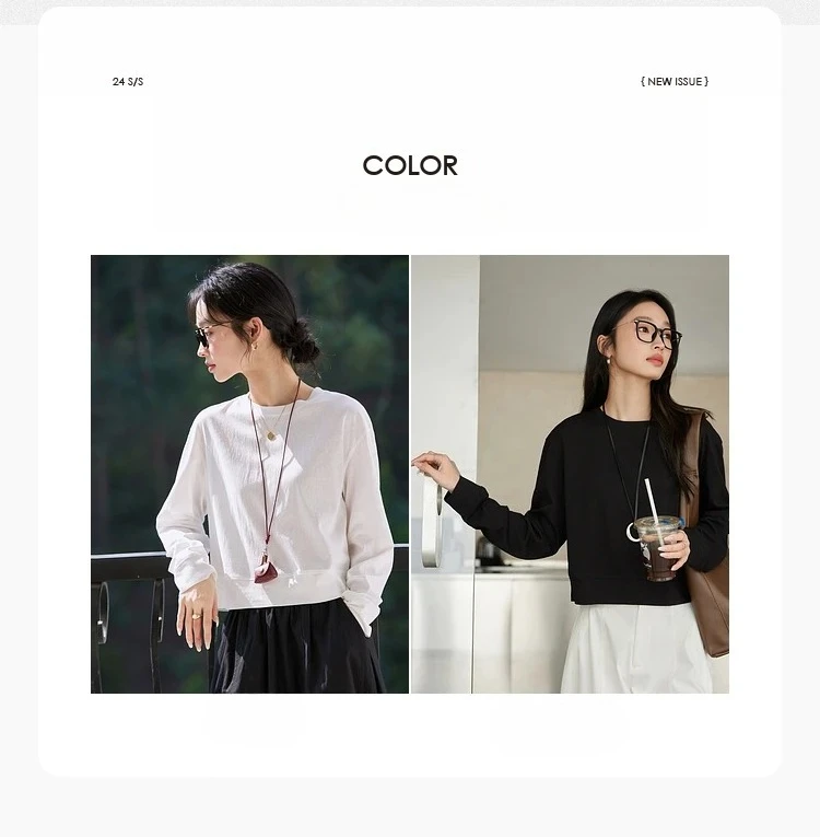 VIMLY Women's Cotton White Tees 2026 Spring Round Neck Pullover Long Sleeve T-shirt Casual Loose Tops for Woman Clothes A0712