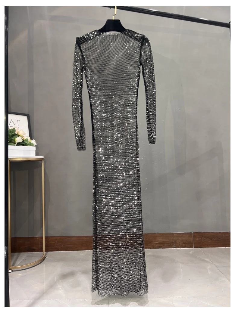 Club Apparel Sexy Rhinestone Dresses Long Sleeve Extra Diamond Dress