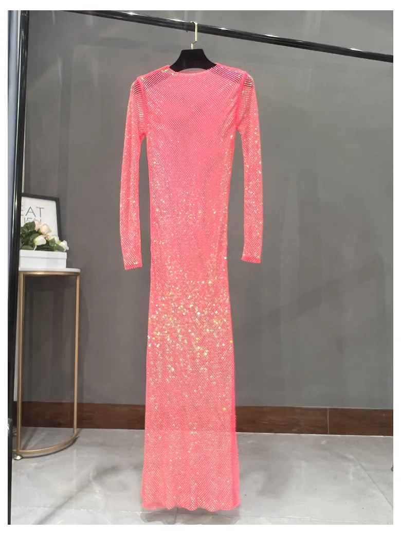 Club Apparel Sexy Rhinestone Dresses Long Sleeve Extra Diamond Dress