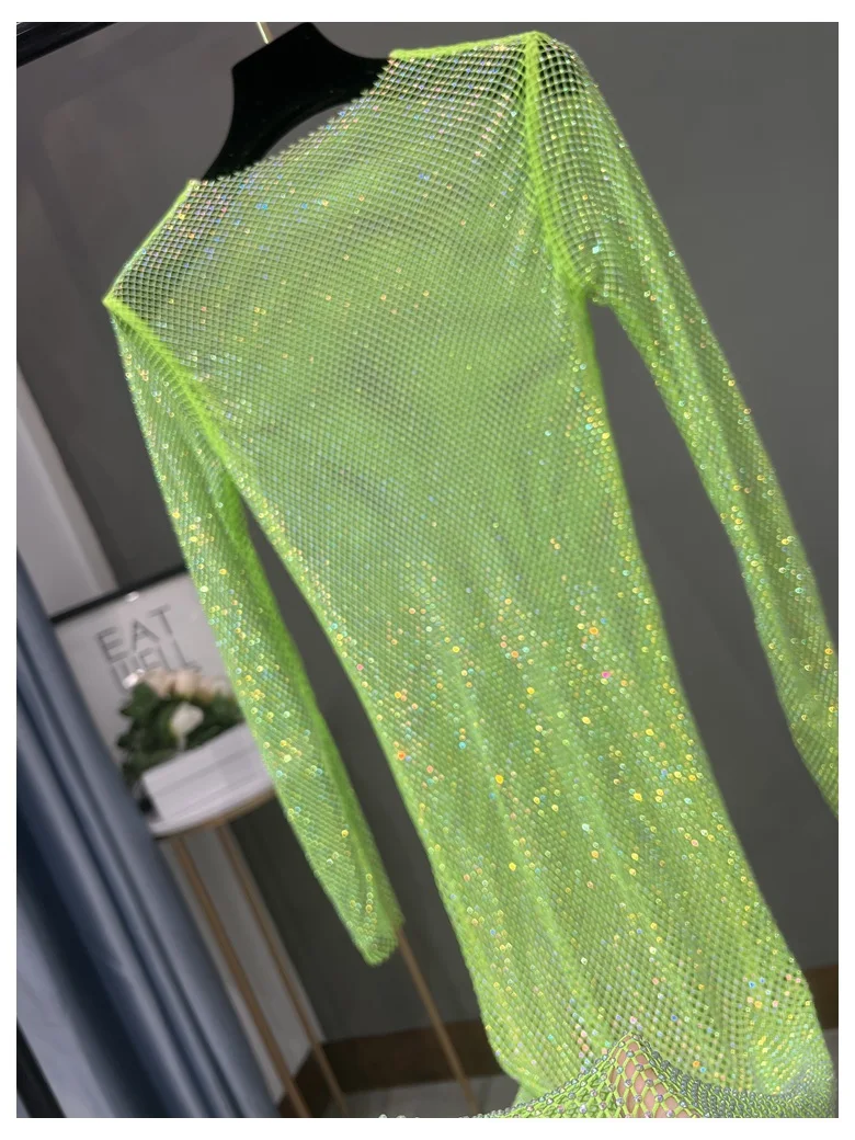Club Apparel Sexy Rhinestone Dresses Long Sleeve Extra Diamond Dress