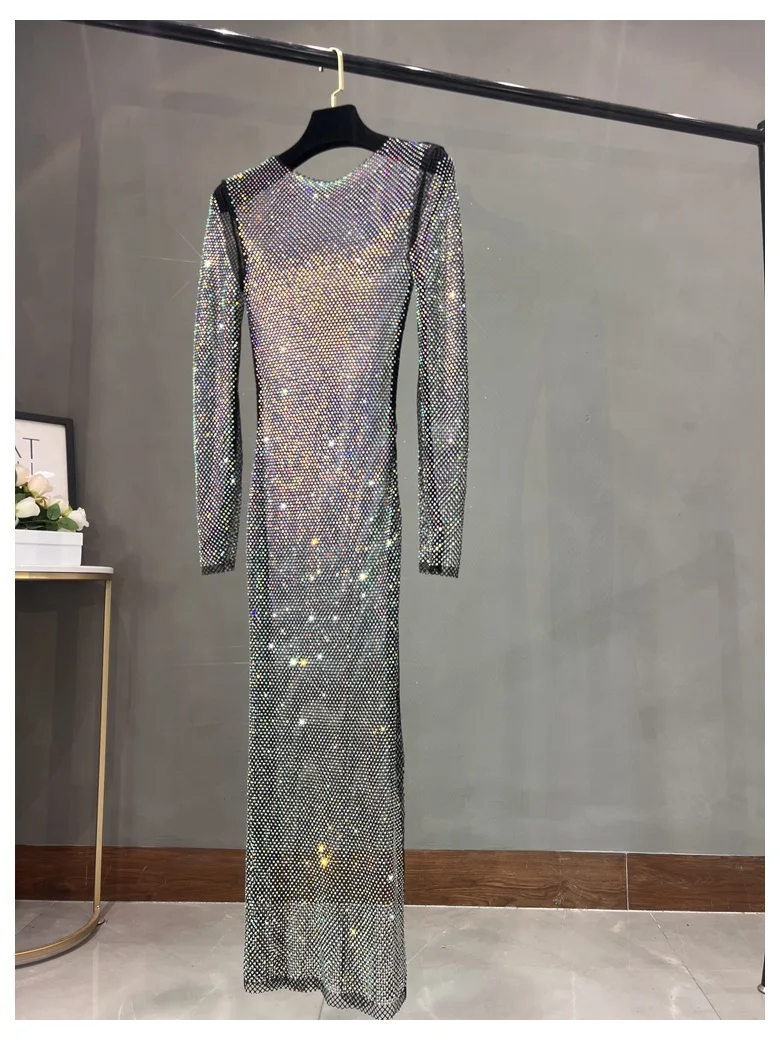 Club Apparel Sexy Rhinestone Dresses Long Sleeve Extra Diamond Dress