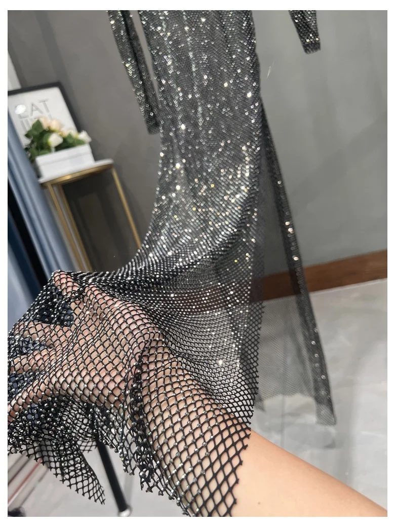 Club Apparel Sexy Rhinestone Dresses Long Sleeve Extra Diamond Dress