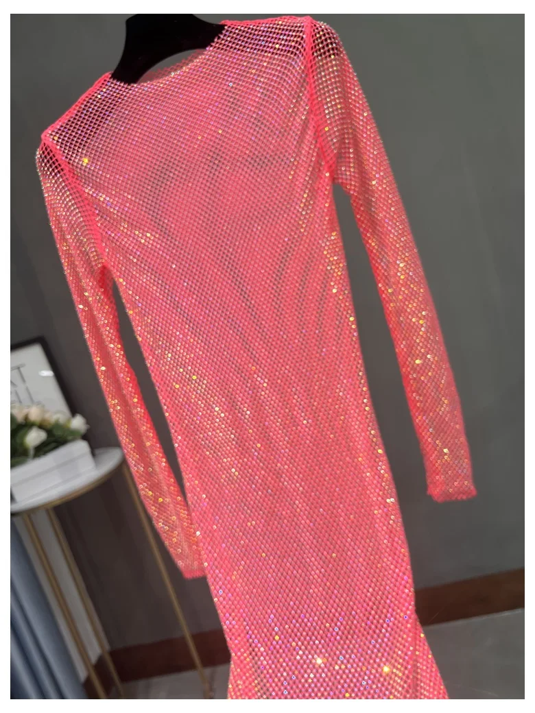 Club Apparel Sexy Rhinestone Dresses Long Sleeve Extra Diamond Dress