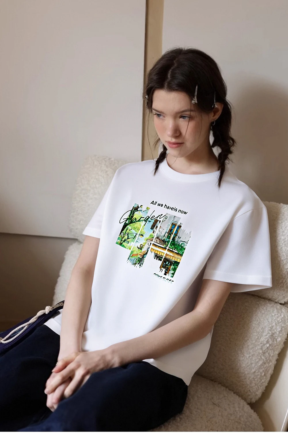 VIMLY Pure Cotton Women's Graphic T-Shirt 2026 Summer Tee Shirt Ladies Short Sleeve T-shirt Loose Simple Printed Tops M9828
