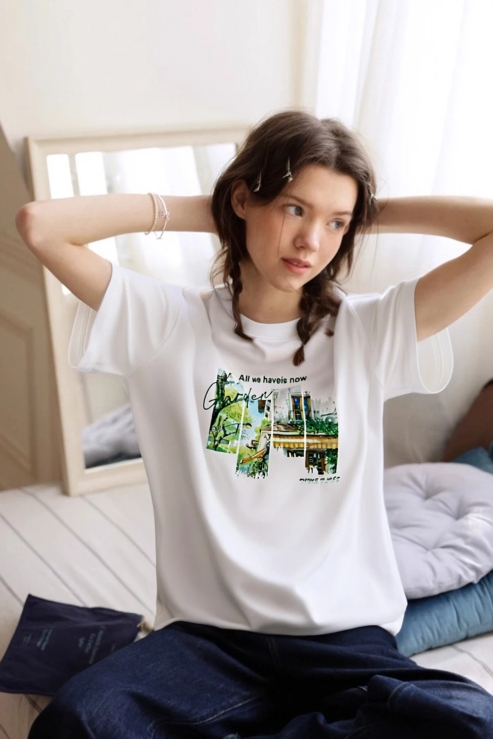 VIMLY Pure Cotton Women's Graphic T-Shirt 2026 Summer Tee Shirt Ladies Short Sleeve T-shirt Loose Simple Printed Tops M9828