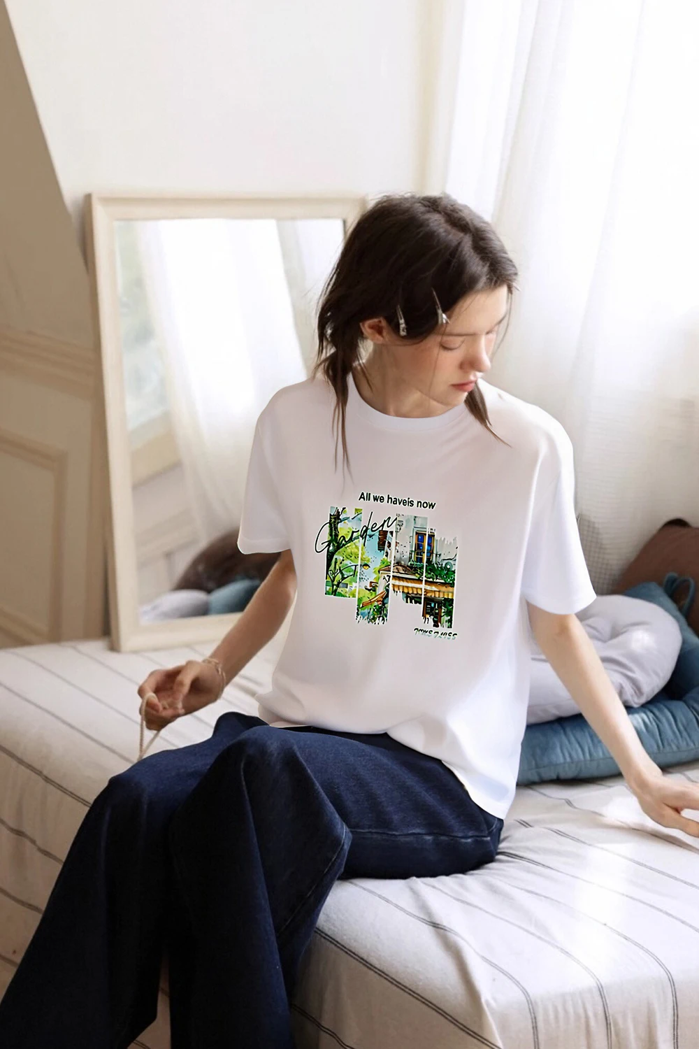 VIMLY Pure Cotton Women's Graphic T-Shirt 2026 Summer Tee Shirt Ladies Short Sleeve T-shirt Loose Simple Printed Tops M9828