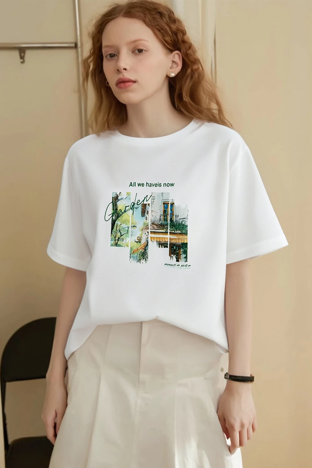 VIMLY Pure Cotton Women's Graphic T-Shirt 2026 Summer Tee Shirt Ladies Short Sleeve T-shirt Loose Simple Printed Tops M9828
