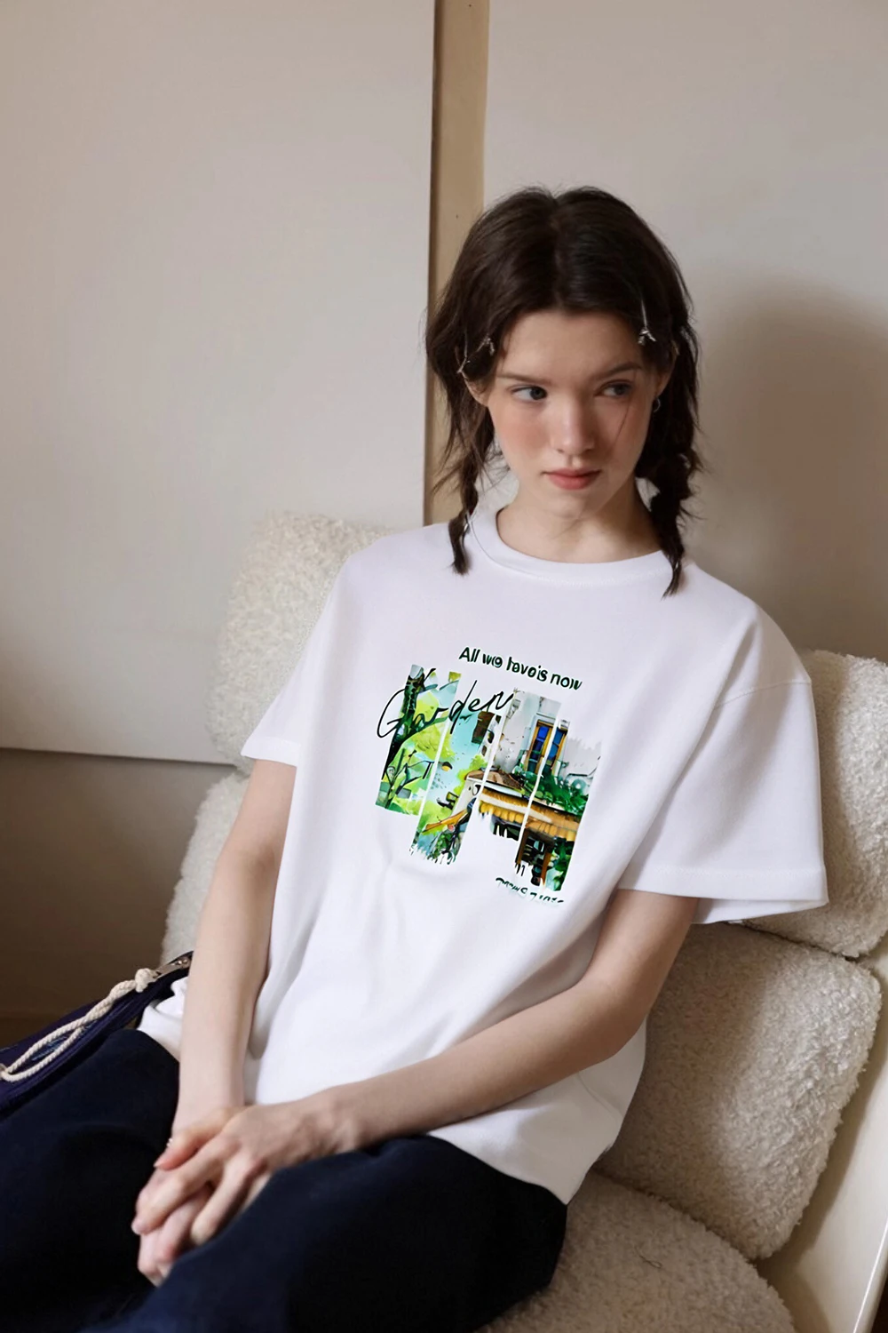 VIMLY Pure Cotton Women's Graphic T-Shirt 2026 Summer Tee Shirt Ladies Short Sleeve T-shirt Loose Simple Printed Tops M9828