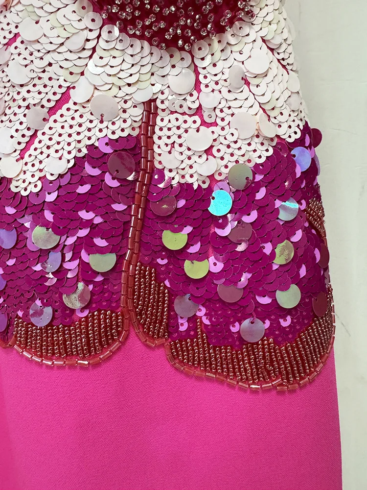 HIGH STREET Newest 2025 Designer Fashion Women's Beaded  Sequin Three-Dimensional Flower Short Sleeve Dress