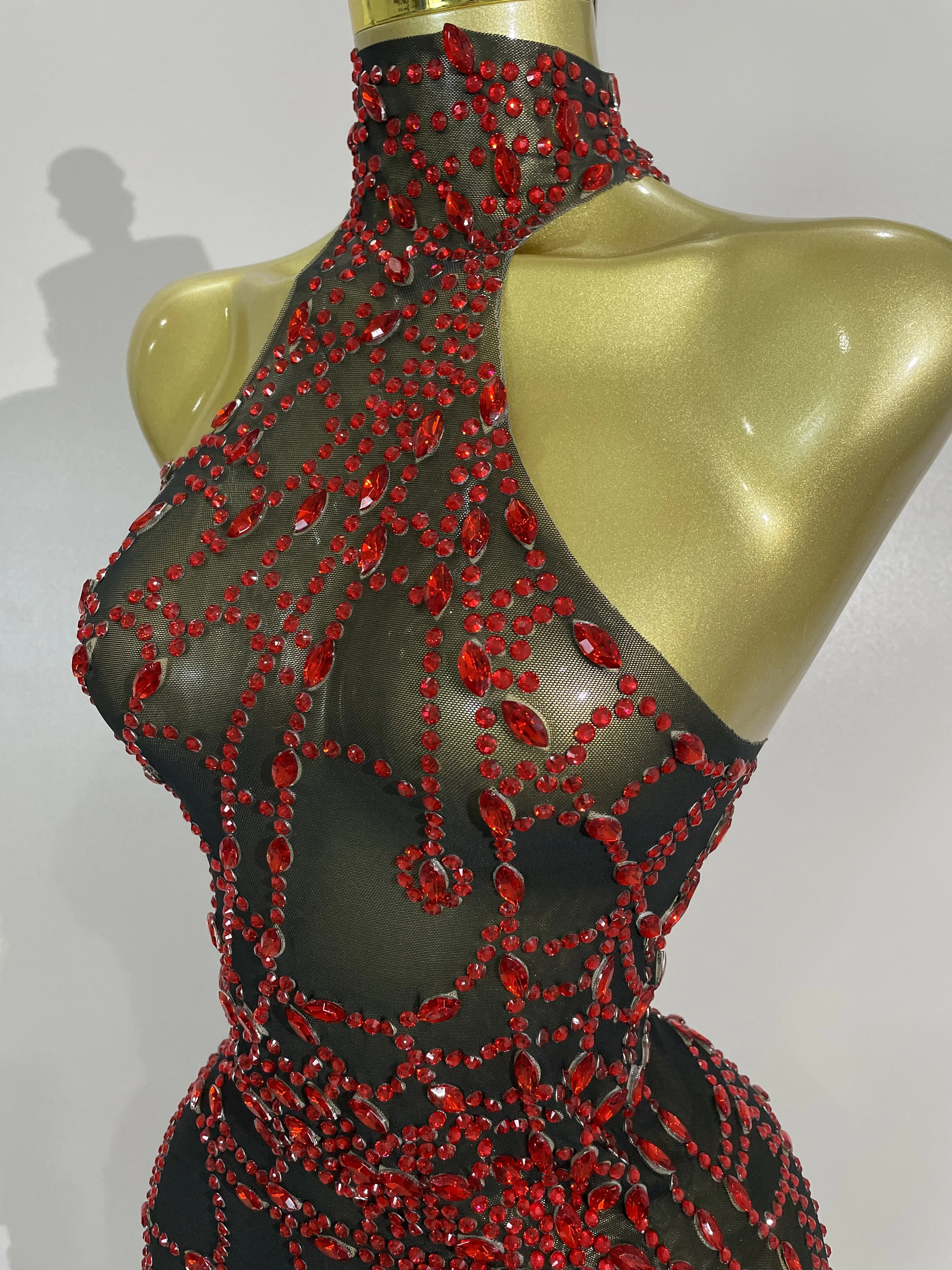 STOCK Sparkly Diamond Sexy Mesh Asymmetric Bodycon Mini Dress Women Nightclub Bar Party Show Gogo Dancer Clothing Stage Costume