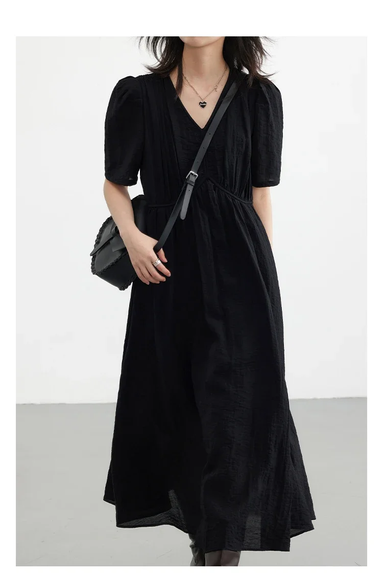 CHIC VEN Fashion Women Dresses Vintage V-neck Puff Sleeve Long Dress Solid White Loose Female Clothing Summer New 2026