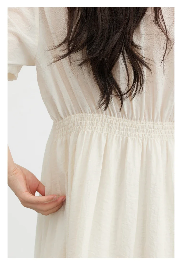 CHIC VEN Fashion Women Dresses Vintage V-neck Puff Sleeve Long Dress Solid White Loose Female Clothing Summer New 2026