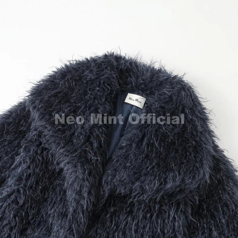 Neo Mint 2025 Winter Lulicore Fashion Brown Faux Fur Coat Women Chic Autumn Warm Fluffy Sheep Fur Jacket Big Fur Collar Overcoat