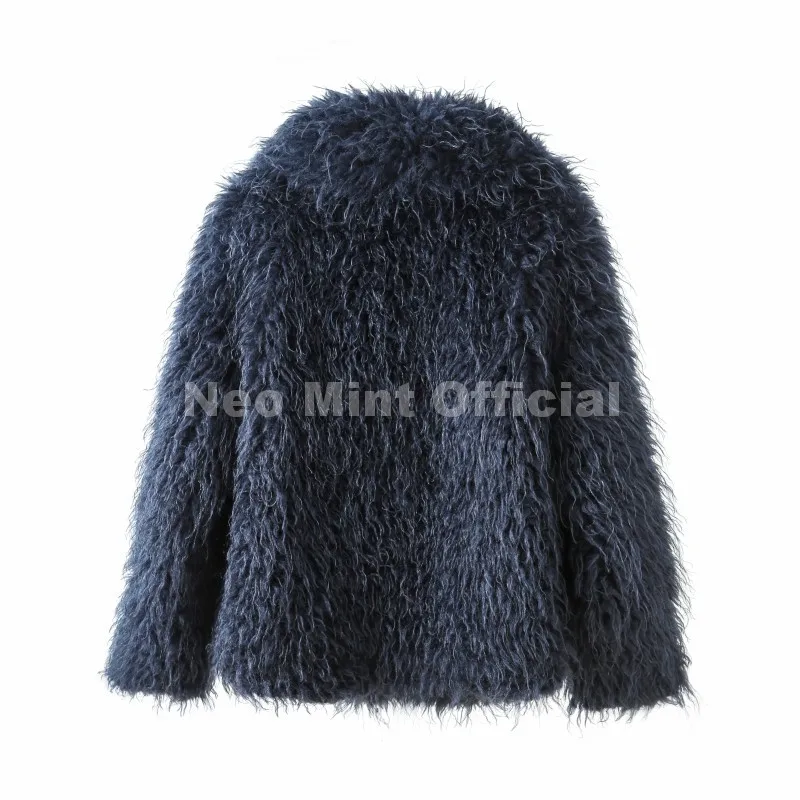 Neo Mint 2025 Winter Lulicore Fashion Brown Faux Fur Coat Women Chic Autumn Warm Fluffy Sheep Fur Jacket Big Fur Collar Overcoat