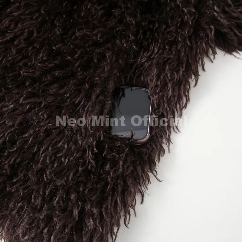 Neo Mint 2025 Winter Lulicore Fashion Brown Faux Fur Coat Women Chic Autumn Warm Fluffy Sheep Fur Jacket Big Fur Collar Overcoat