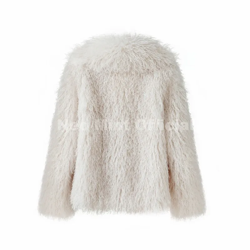 Neo Mint 2025 Winter Lulicore Fashion Brown Faux Fur Coat Women Chic Autumn Warm Fluffy Sheep Fur Jacket Big Fur Collar Overcoat