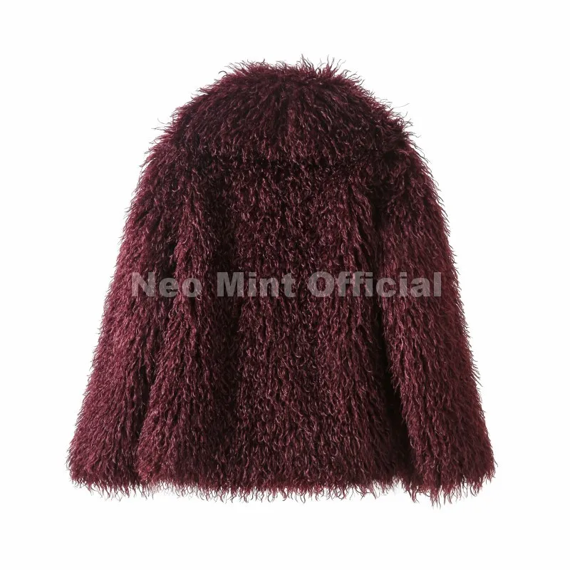 Neo Mint 2025 Winter Lulicore Fashion Brown Faux Fur Coat Women Chic Autumn Warm Fluffy Sheep Fur Jacket Big Fur Collar Overcoat
