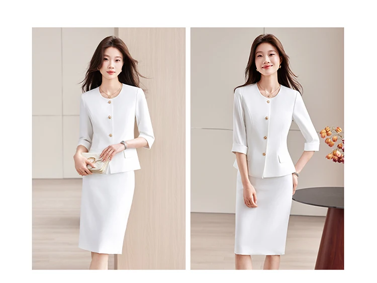 High-End Navy Blue Women's Two-Piece Suit Set Mid-Sleeve round Neck Casual Outfit for Lawyers Teachers Business Summer 2026