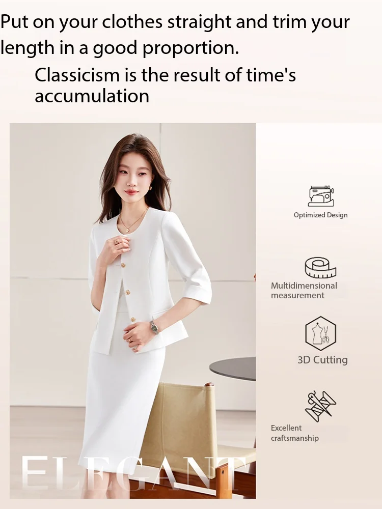 High-End Navy Blue Women's Two-Piece Suit Set Mid-Sleeve round Neck Casual Outfit for Lawyers Teachers Business Summer 2026