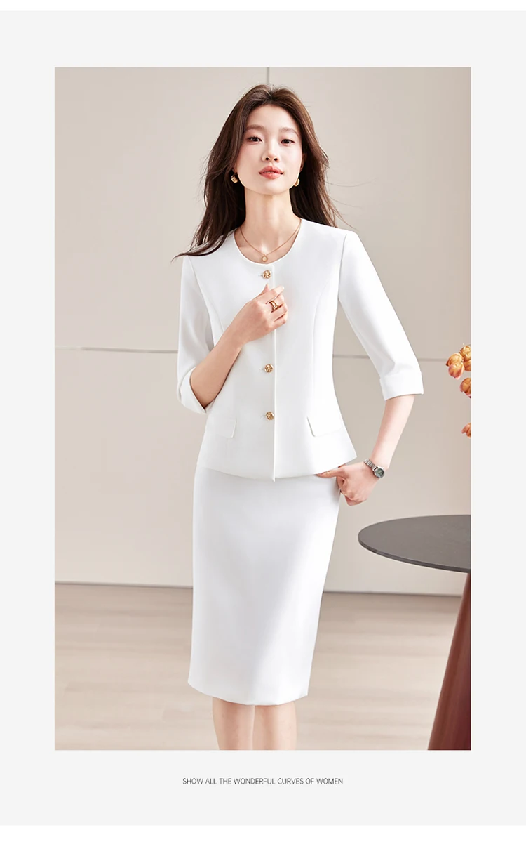 High-End Navy Blue Women's Two-Piece Suit Set Mid-Sleeve round Neck Casual Outfit for Lawyers Teachers Business Summer 2026