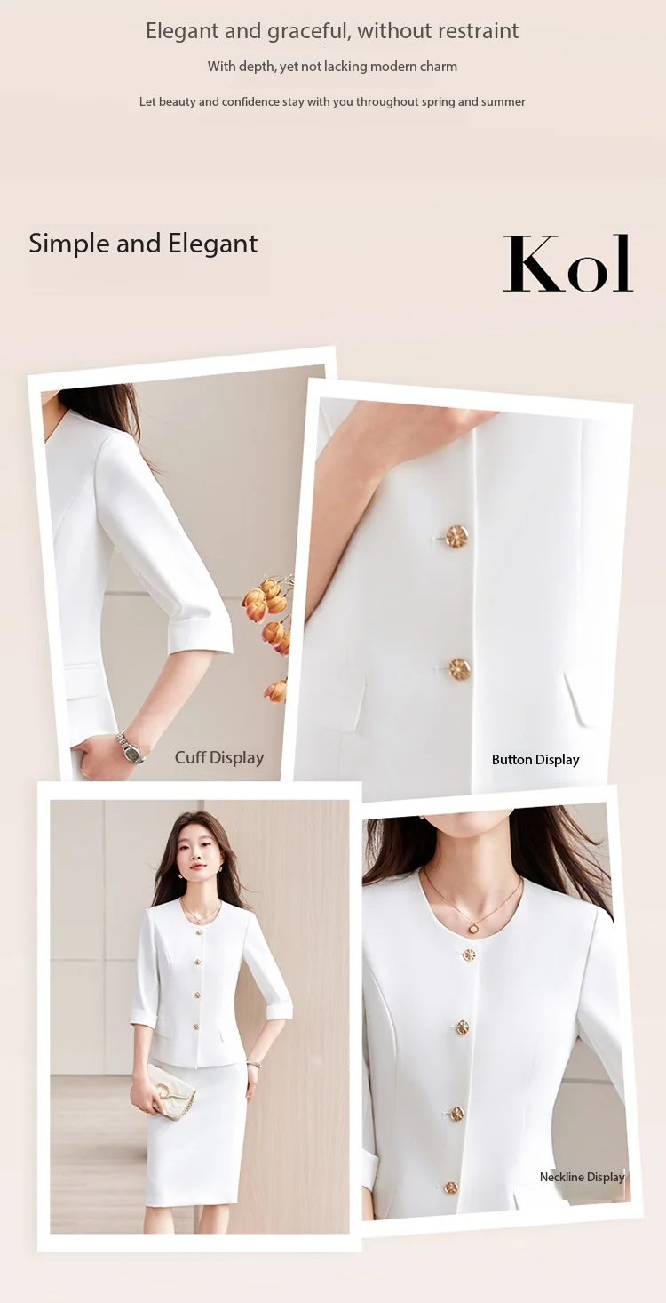 High-End Navy Blue Women's Two-Piece Suit Set Mid-Sleeve round Neck Casual Outfit for Lawyers Teachers Business Summer 2026