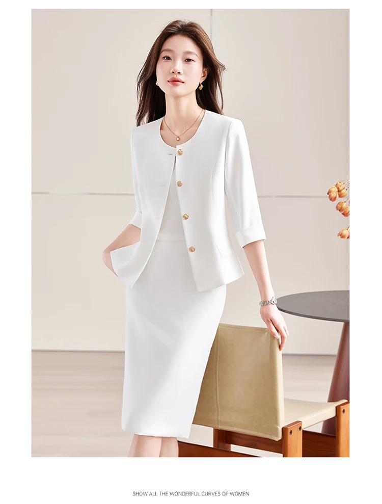 High-End Navy Blue Women's Two-Piece Suit Set Mid-Sleeve round Neck Casual Outfit for Lawyers Teachers Business Summer 2026