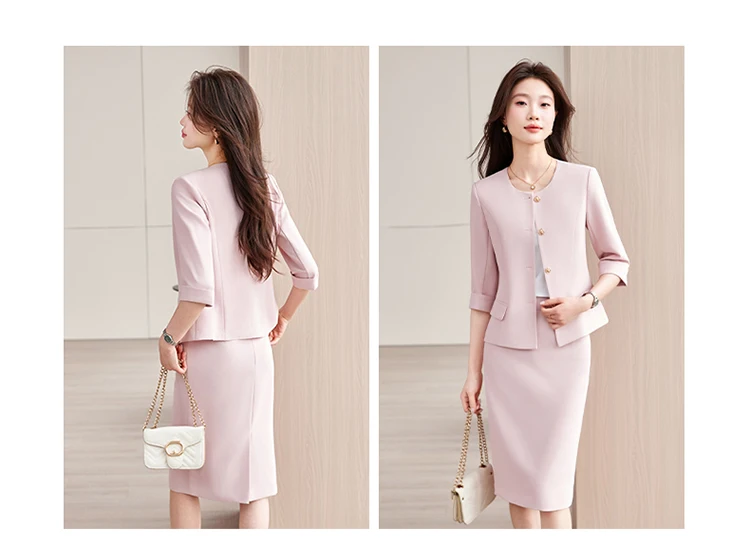 High-End Navy Blue Women's Two-Piece Suit Set Mid-Sleeve round Neck Casual Outfit for Lawyers Teachers Business Summer 2026