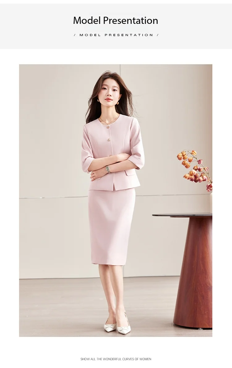 High-End Navy Blue Women's Two-Piece Suit Set Mid-Sleeve round Neck Casual Outfit for Lawyers Teachers Business Summer 2026