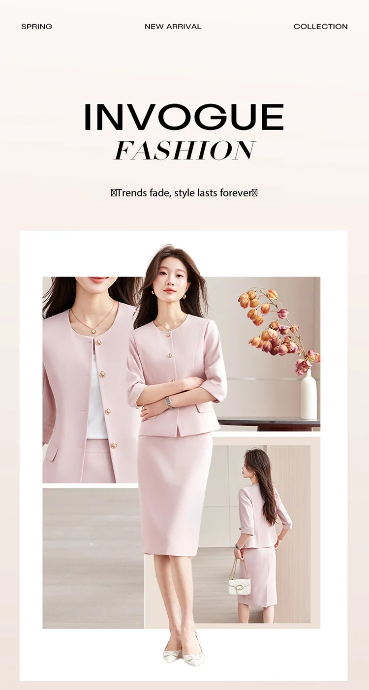 High-End Navy Blue Women's Two-Piece Suit Set Mid-Sleeve round Neck Casual Outfit for Lawyers Teachers Business Summer 2026