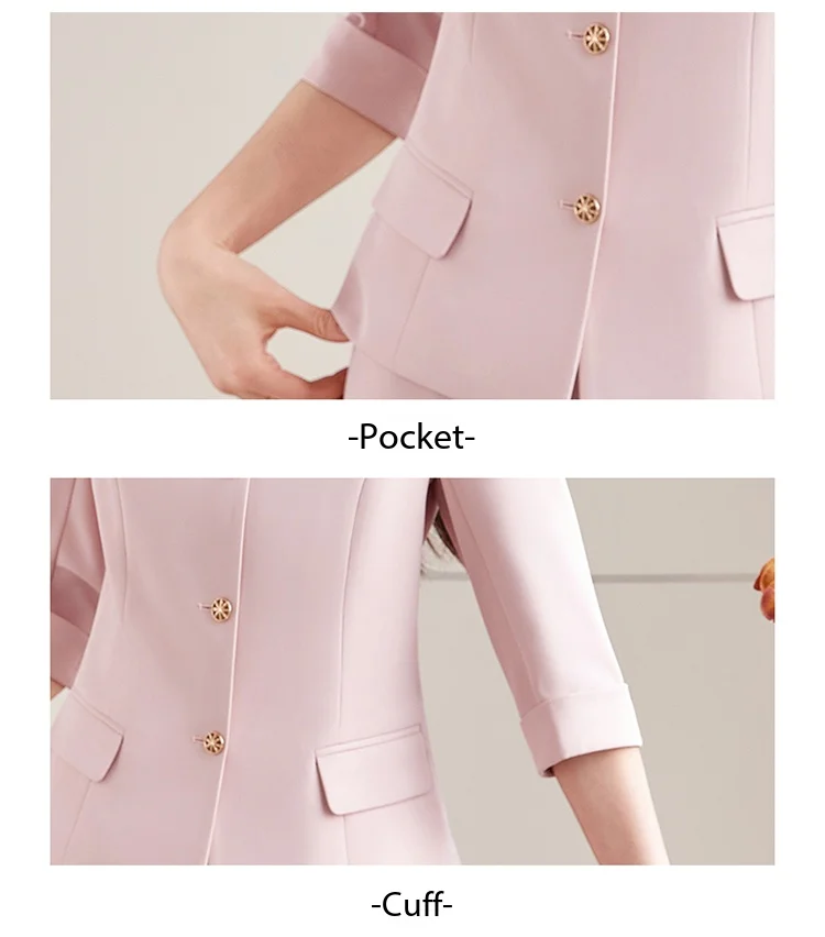 High-End Navy Blue Women's Two-Piece Suit Set Mid-Sleeve round Neck Casual Outfit for Lawyers Teachers Business Summer 2026