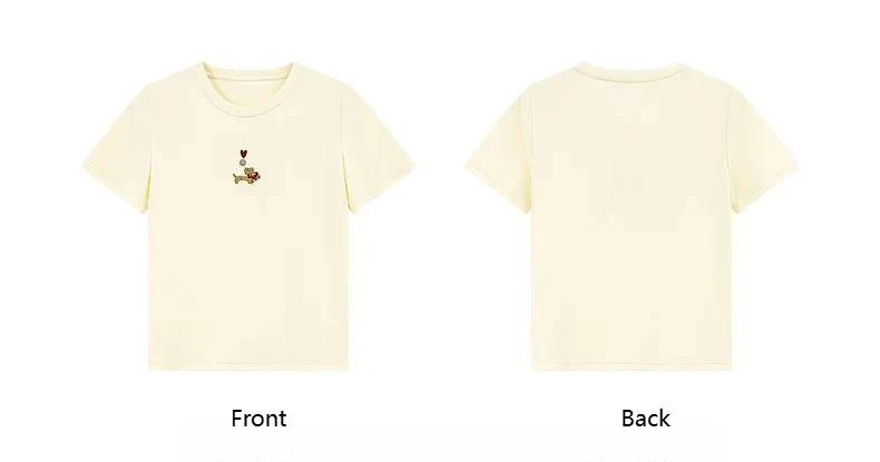 VIMLY Minimalist Cartoon Embroidered Tops for Women 2026 Summer New Versatile Casual Round Neck Cotton Short Sleeve Tee A6625