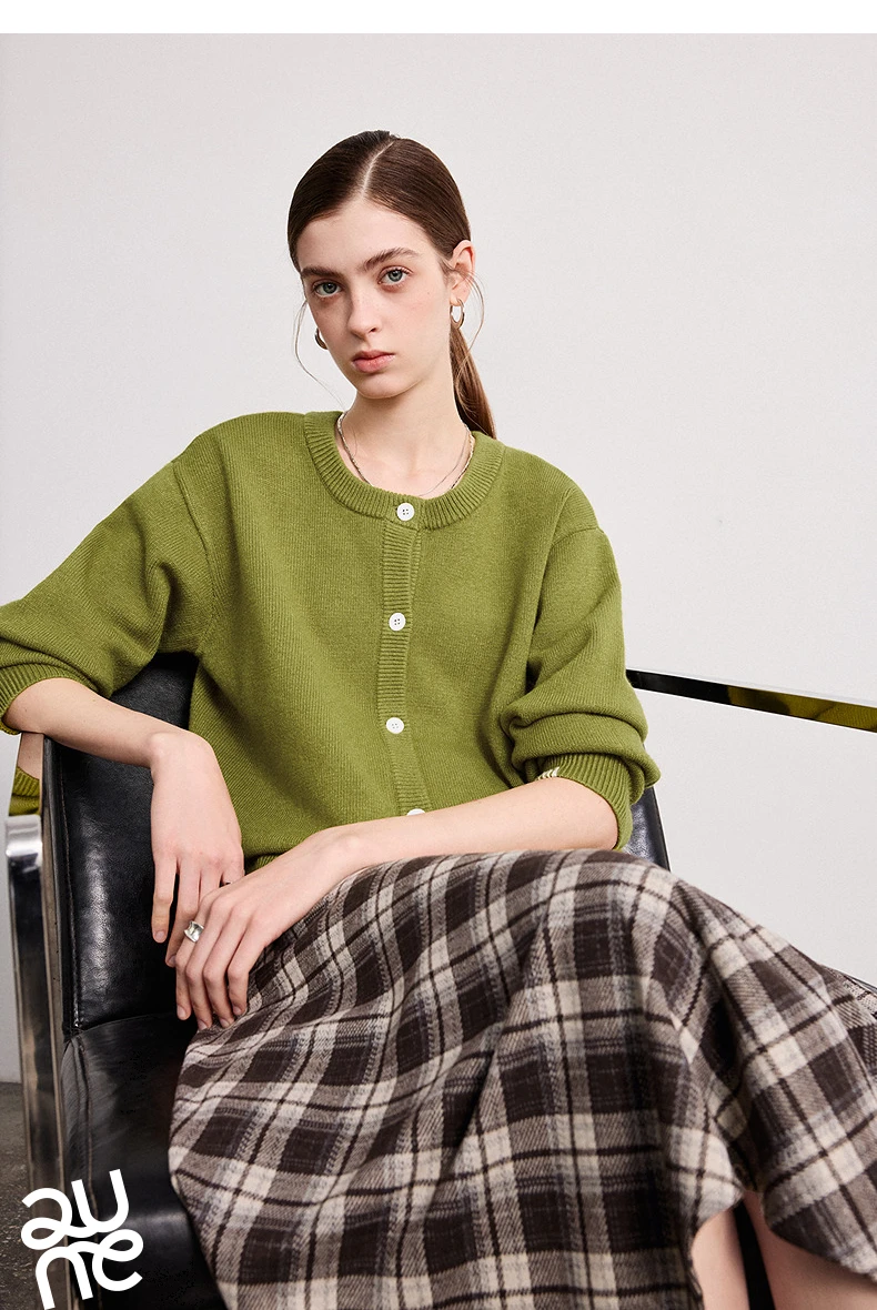 TOYOUTH Women Knitwear 2026 Spring New Crew Neck Cardigan Minimalist Intellectual Chill Tops
