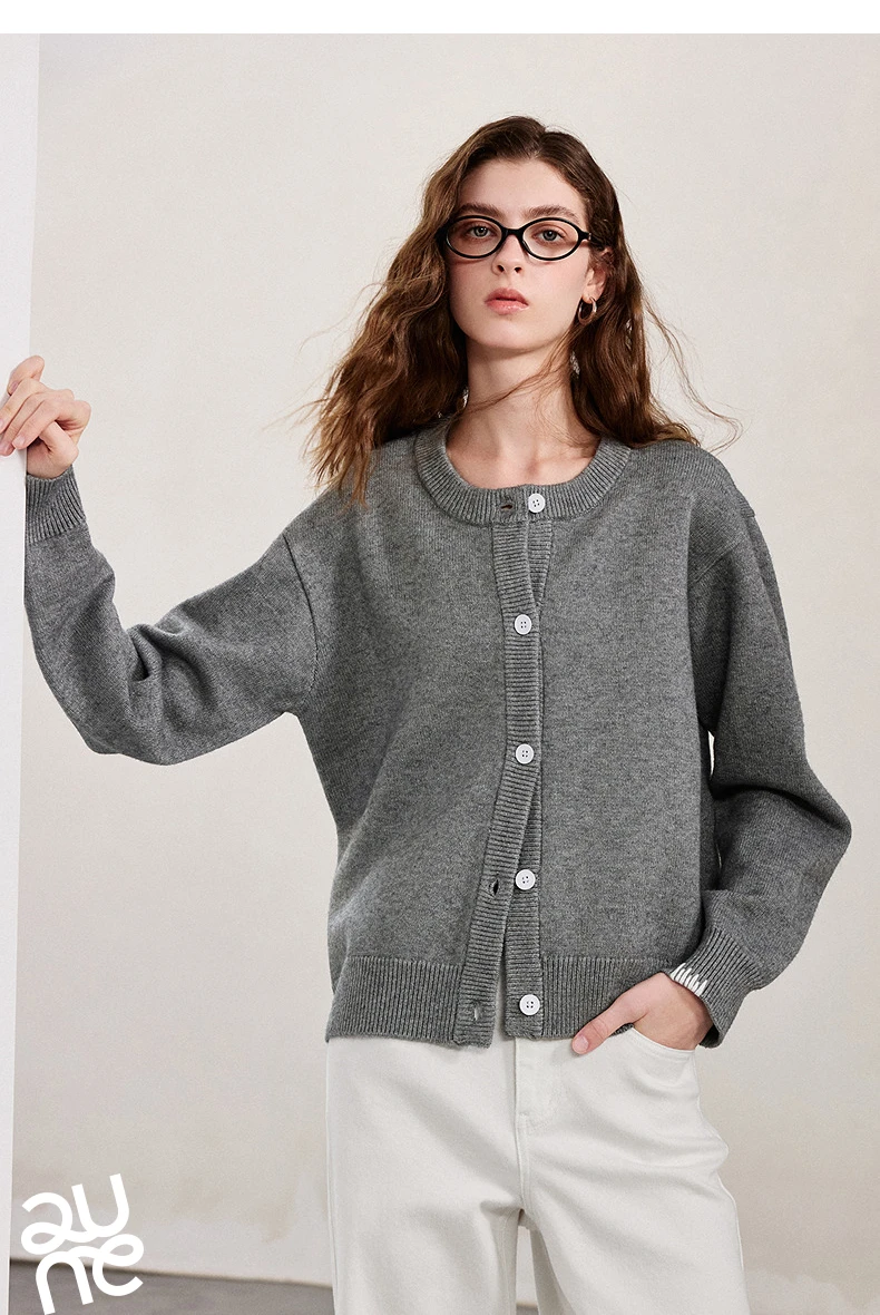 TOYOUTH Women Knitwear 2026 Spring New Crew Neck Cardigan Minimalist Intellectual Chill Tops