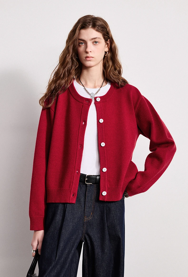 TOYOUTH Women Knitwear 2026 Spring New Crew Neck Cardigan Minimalist Intellectual Chill Tops