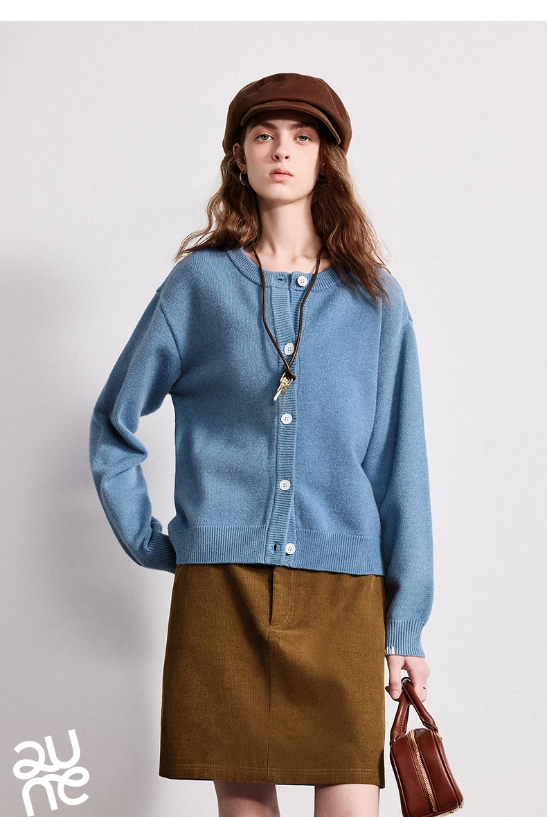 TOYOUTH Women Knitwear 2026 Spring New Crew Neck Cardigan Minimalist Intellectual Chill Tops