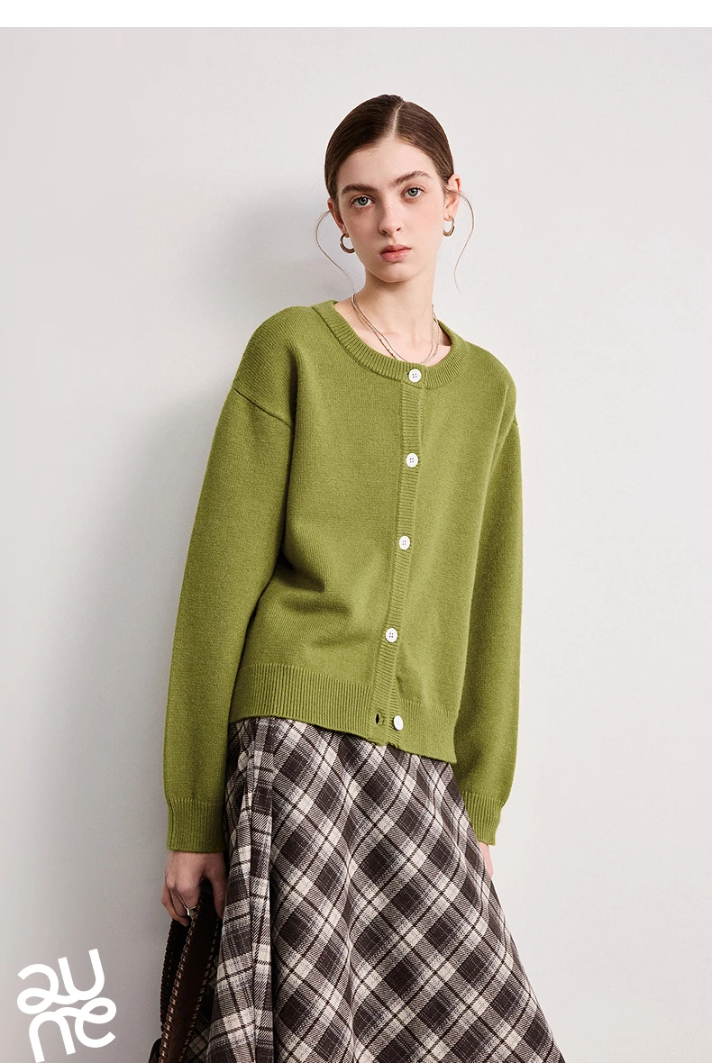 TOYOUTH Women Knitwear 2026 Spring New Crew Neck Cardigan Minimalist Intellectual Chill Tops