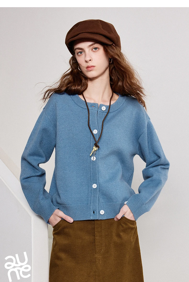 TOYOUTH Women Knitwear 2026 Spring New Crew Neck Cardigan Minimalist Intellectual Chill Tops
