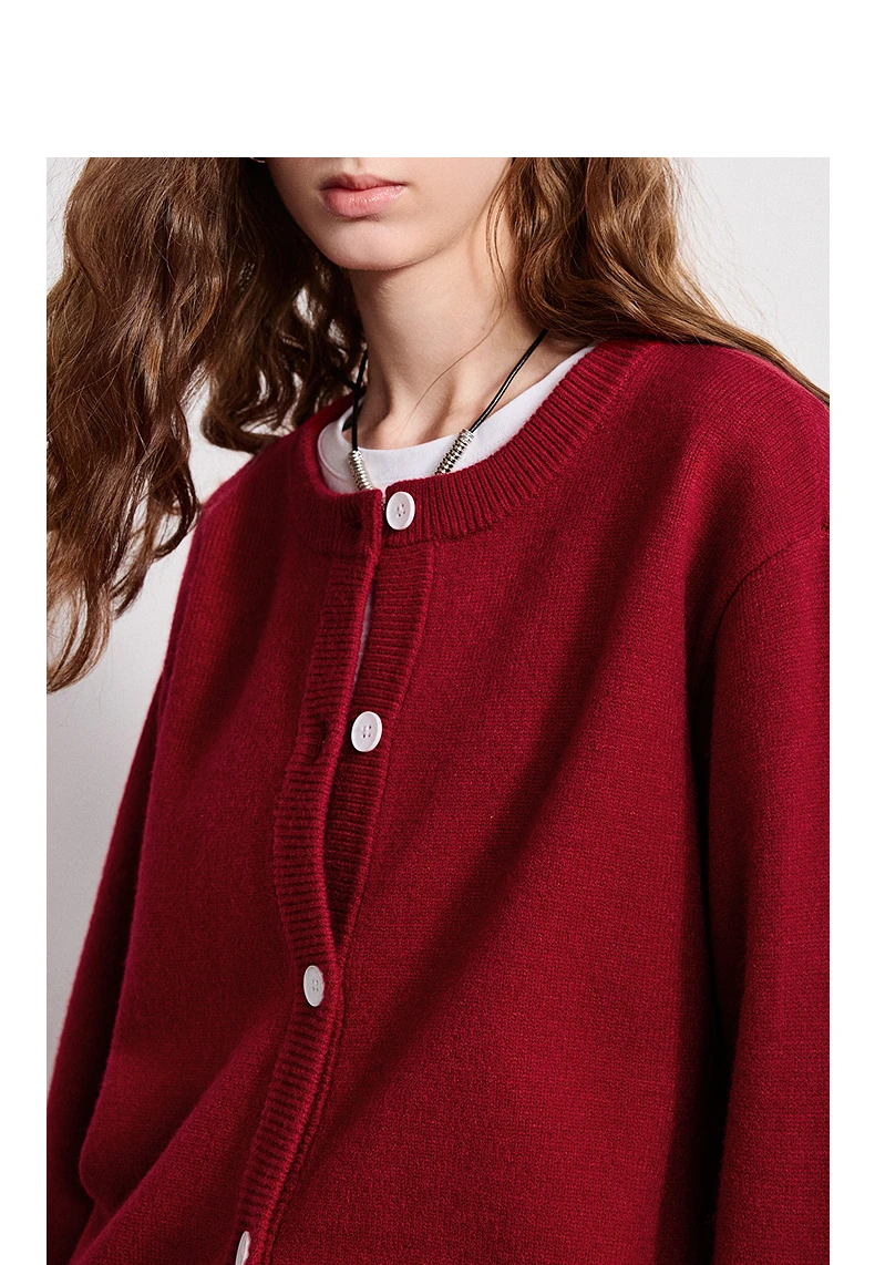 TOYOUTH Women Knitwear 2026 Spring New Crew Neck Cardigan Minimalist Intellectual Chill Tops
