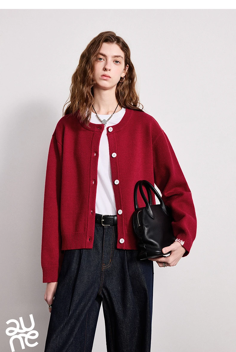 TOYOUTH Women Knitwear 2026 Spring New Crew Neck Cardigan Minimalist Intellectual Chill Tops