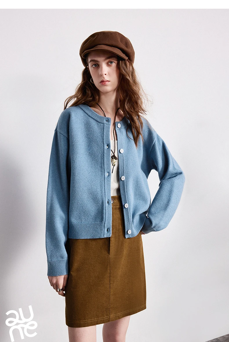 TOYOUTH Women Knitwear 2026 Spring New Crew Neck Cardigan Minimalist Intellectual Chill Tops