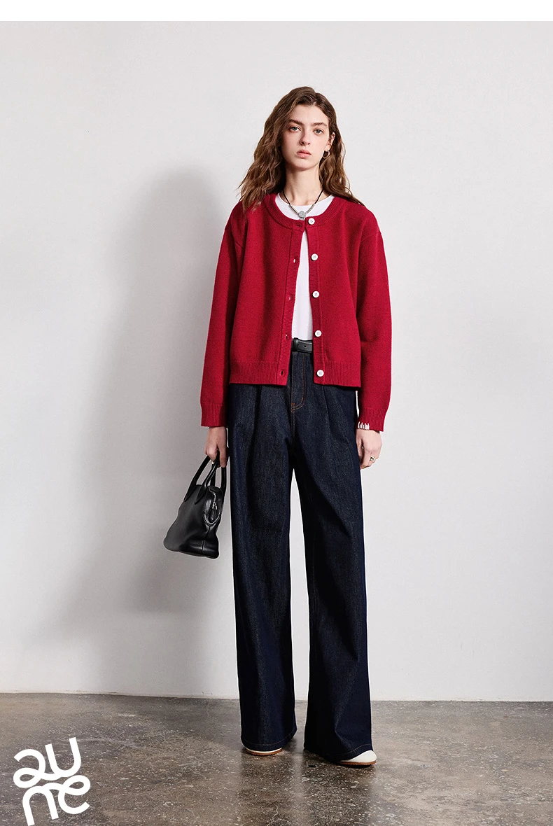 TOYOUTH Women Knitwear 2026 Spring New Crew Neck Cardigan Minimalist Intellectual Chill Tops
