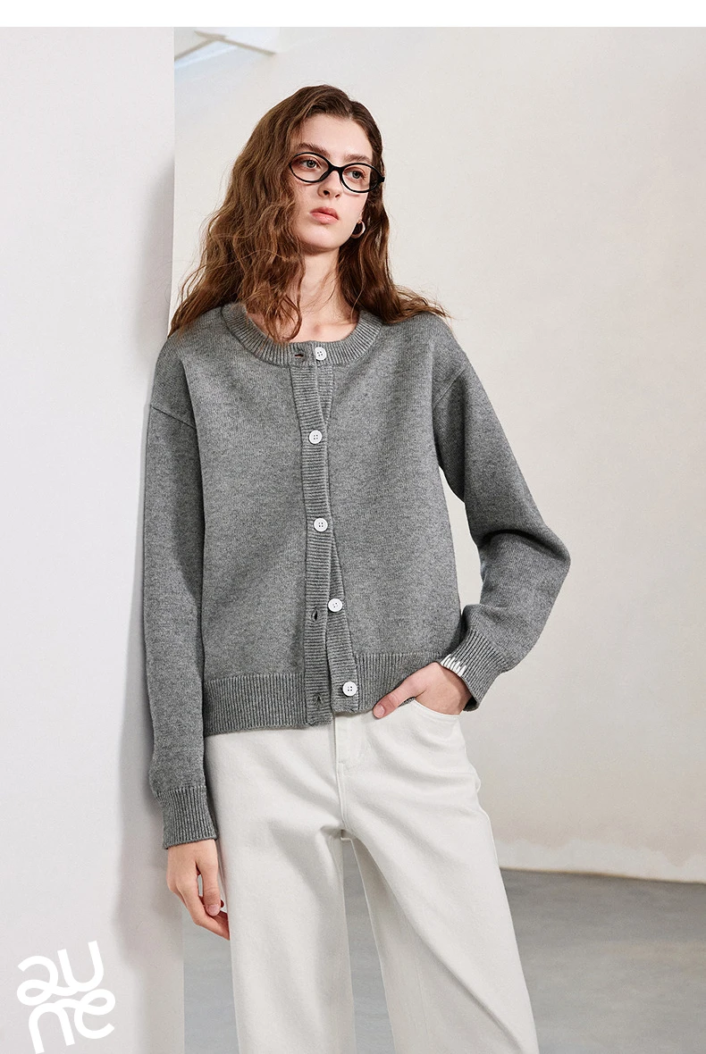 TOYOUTH Women Knitwear 2026 Spring New Crew Neck Cardigan Minimalist Intellectual Chill Tops
